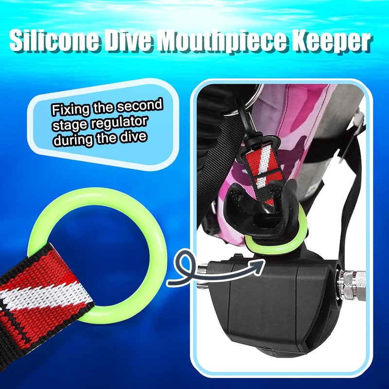 JUSTOOP Store Scuba Octopus Mouthpiece Holder,Silicone Octopus Holder for Scuba Diving 0cto Mouthpiece Keeper for 2nd Stage Regulator Octopus Retainer with Spring Clip,2 PCS,Green/Yellow - Image 2
